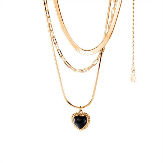 Heart Shaped Black Pendant Three Layer Choker Necklace-Black Diamonds New York