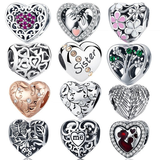 WOSTU Heart Shape Beads Charms 100% 925 Sterling Silver Fit Original Bracelet Pendants DIY Necklace Wedding Lover Jewelry - Black Diamonds New York