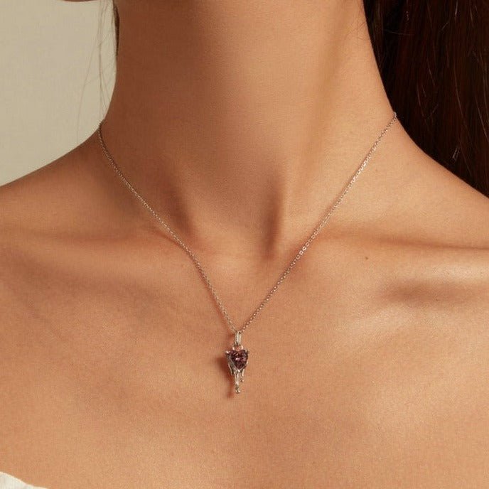 Heart-Shaped EVN Stone with Melting Design Necklace-Black Diamonds New York
