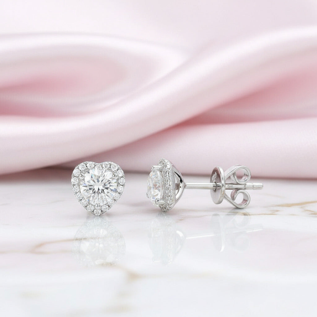 Heart Shaped Halo Diamond Option Stud Earrings-Black Diamonds New York