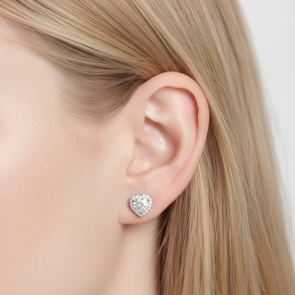Heart Shaped Halo Diamond Option Stud Earrings-Black Diamonds New York