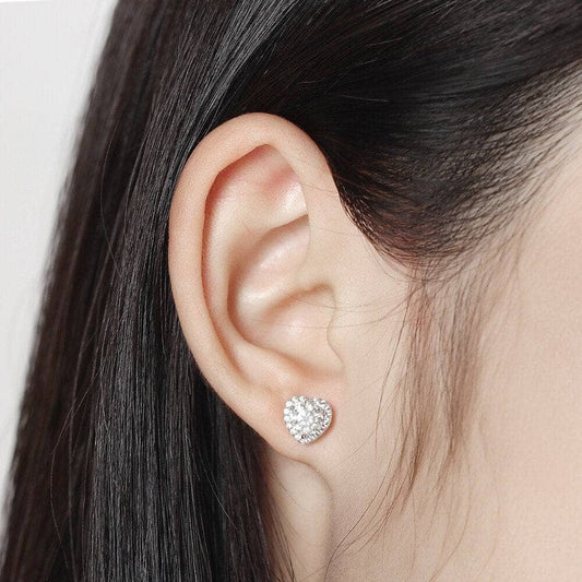 Heart Shaped Halo Moissanite Stud Earrings-Black Diamonds New York
