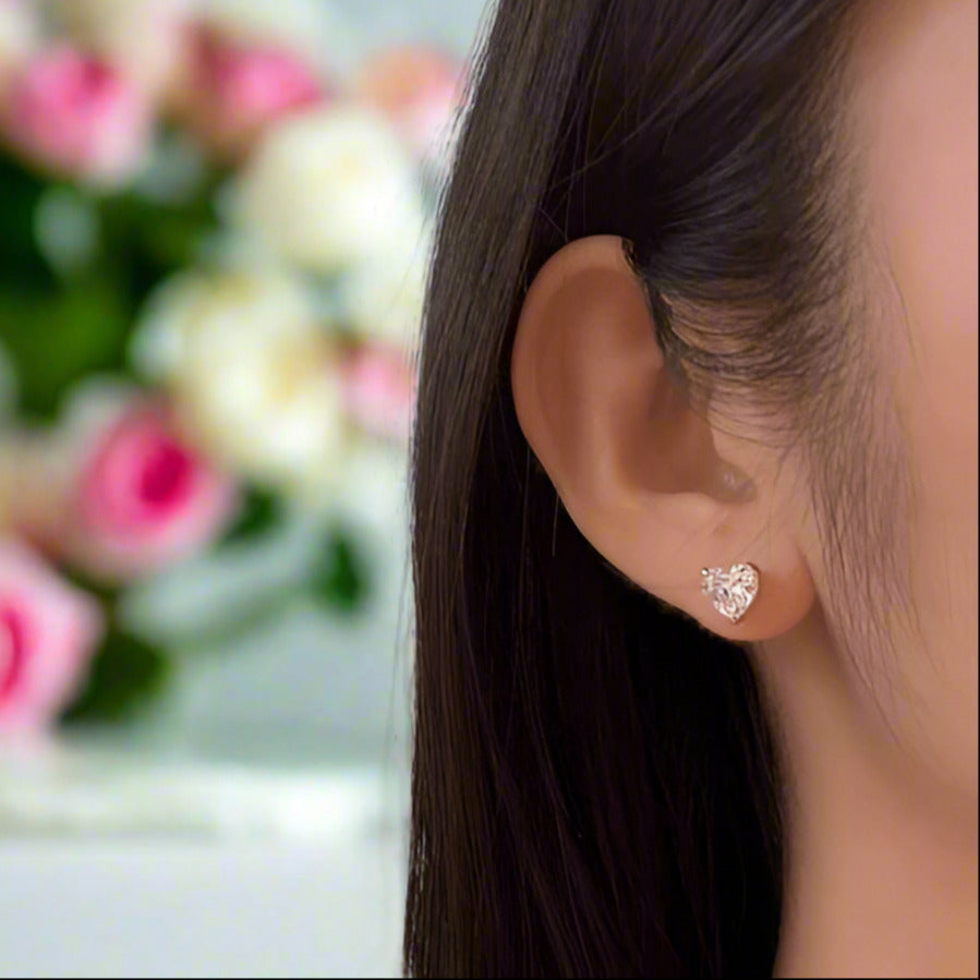 Heart Shaped Simulated Diamond Stud Earrings-Black Diamonds New York