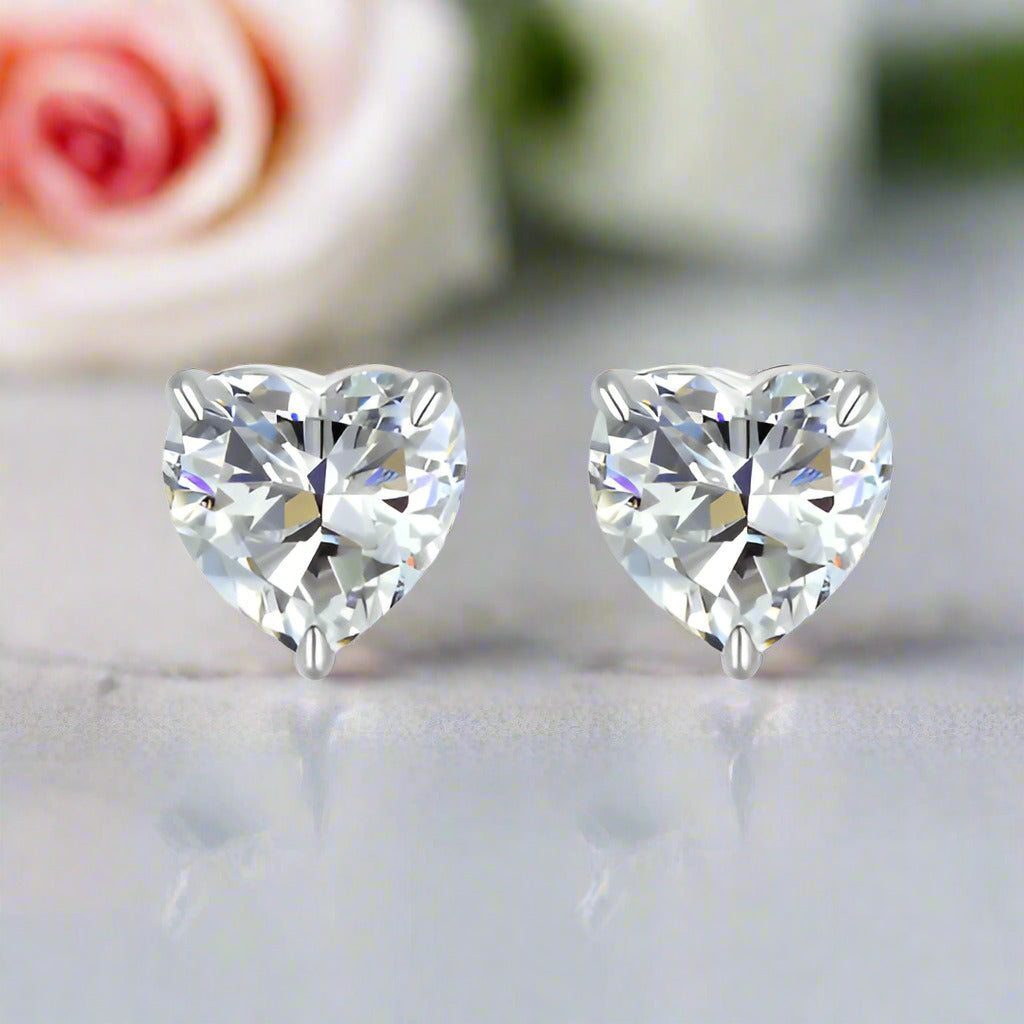 Heart Shaped Simulated Diamond Stud Earrings-Black Diamonds New York