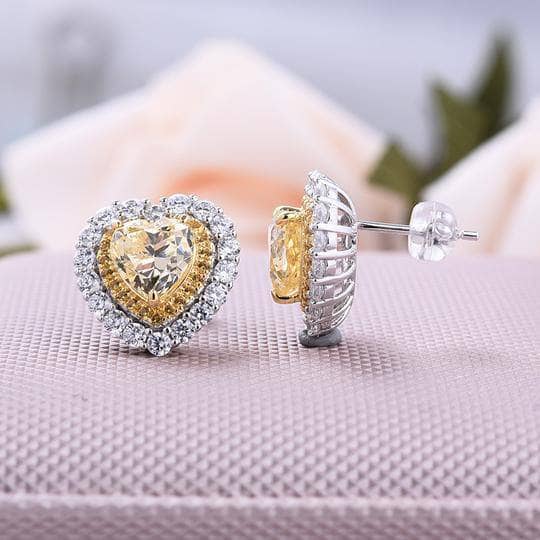 Heart Shaped Simulated Diamond Yellow Sapphire Stud Earrings-Black Diamonds New York