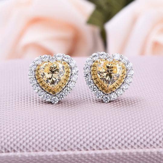 Heart Shaped Sona Simulated Diamond Yellow Sapphire Stud Earrings-Black Diamonds New York