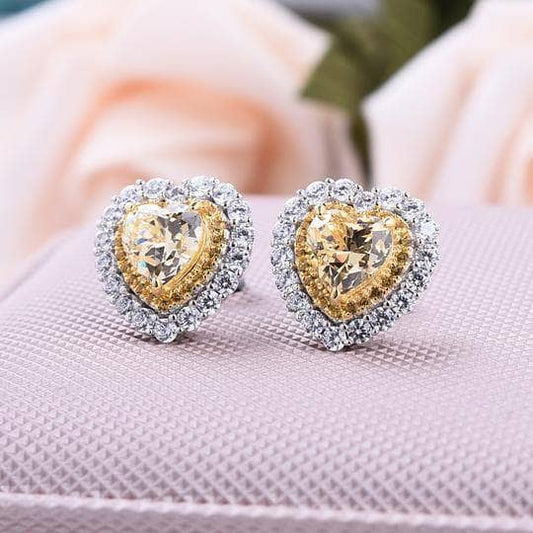 Heart Shaped Sona Simulated Diamond Yellow Sapphire Stud Earrings - Black Diamonds New York