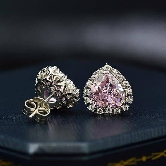 Heart Shaped Simulated Diamonds Pink Sapphire Stud Earrings-Black Diamonds New York