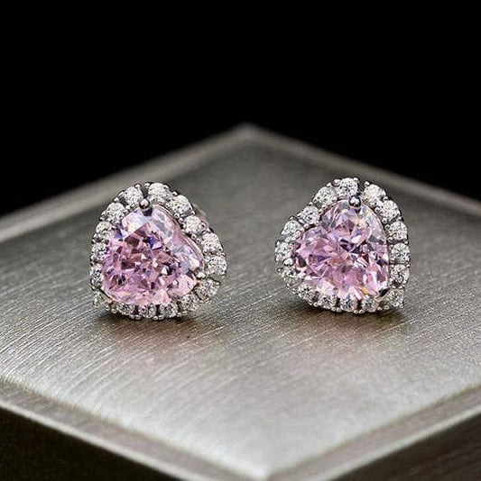 Heart Shaped Simulated Diamonds Pink Sapphire Stud Earrings-Black Diamonds New York