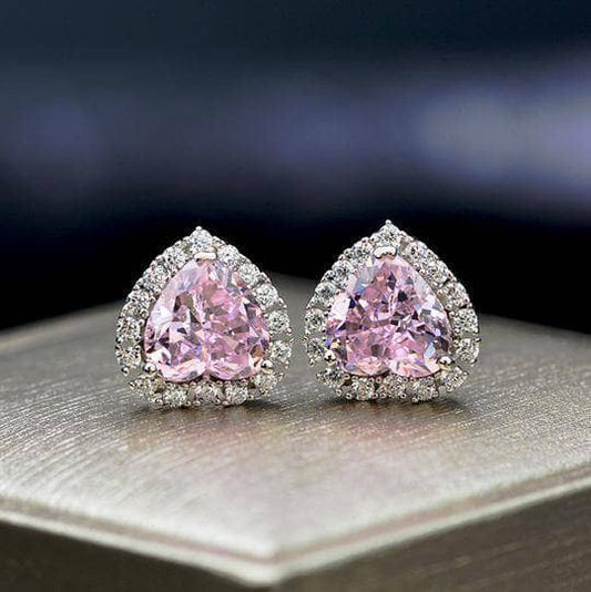 Heart Shaped Sona Simulated Diamonds Pink Sapphire Stud Earrings - Black Diamonds New York