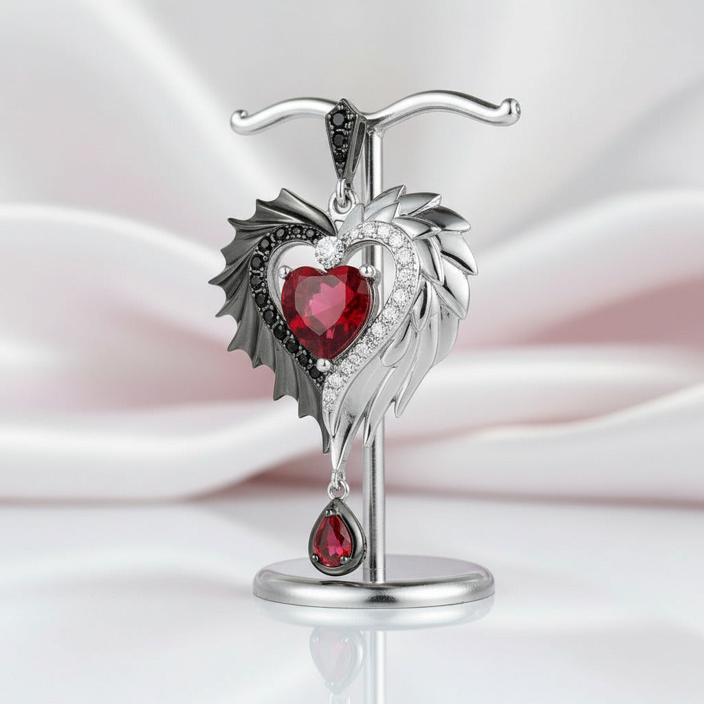 Heart-Shaped Wings with Spinel & Diamonds Pendant-Black Diamonds New York