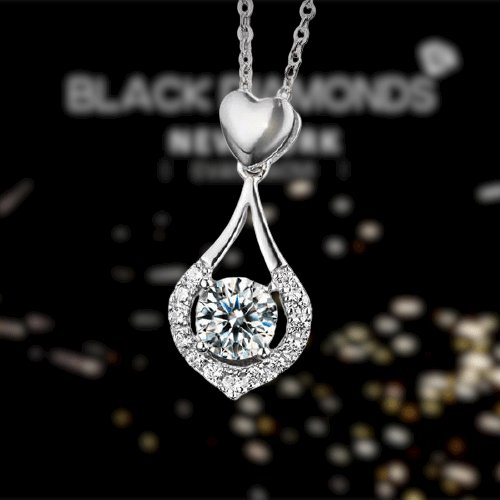 Heart Tear Drop Created Diamond Necklace - Black Diamonds New York