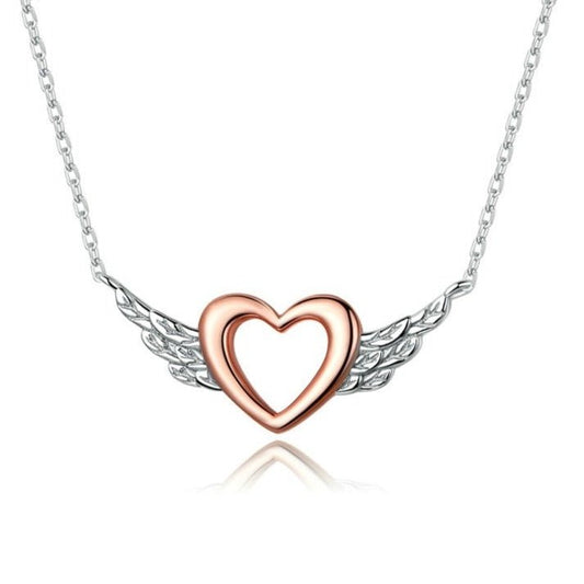 Heart with Wings Minimalist Chain Necklace-Black Diamonds New York