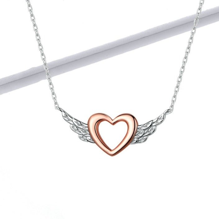 Heart with Wings Minimalist Chain Necklace-Black Diamonds New York