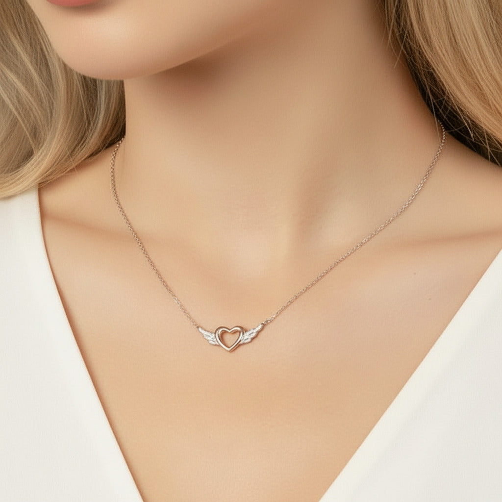 Heart with Wings Minimalist Chain Necklace-Black Diamonds New York