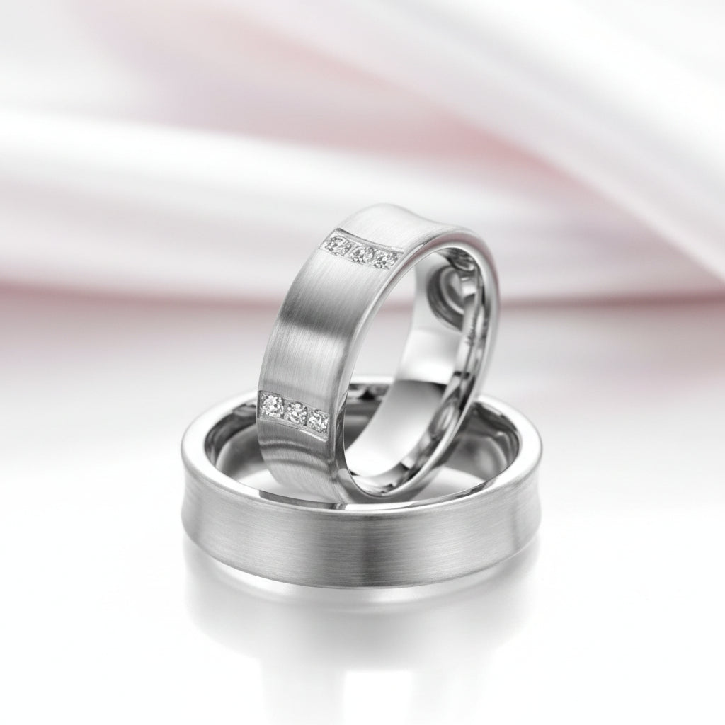 His and Her Wedding Band with Diamond Option-Black Diamonds New York