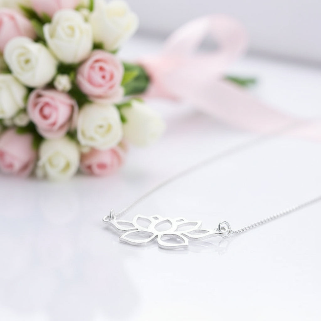 Hollow Out Lotus Necklace-Black Diamonds New York
