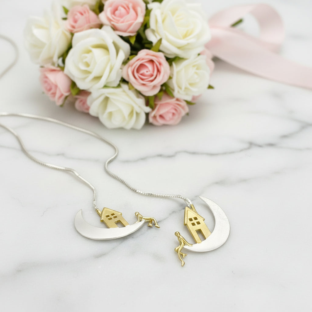Home on the Moon Long Hanging Drop Earrings-Black Diamonds New York