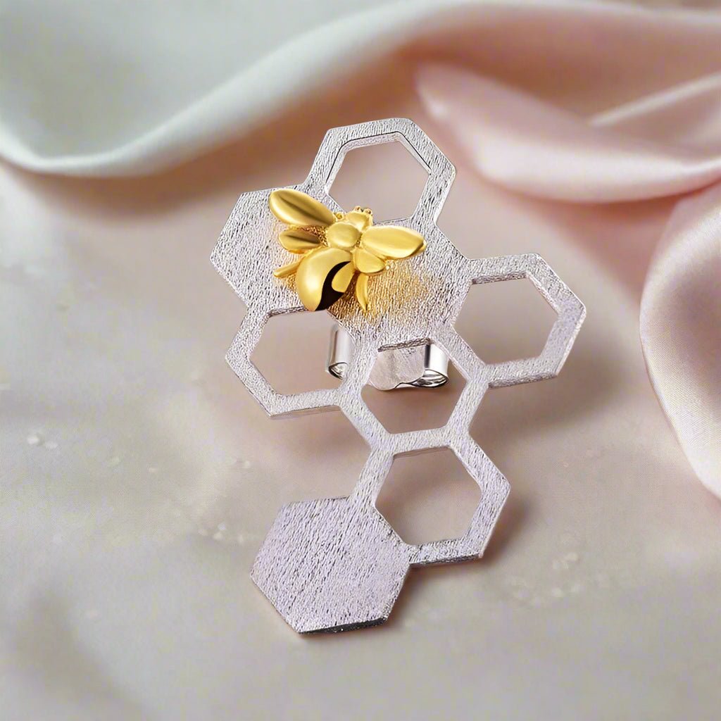 Honeycomb Home Guard Bee Drop Earrings-Black Diamonds New York