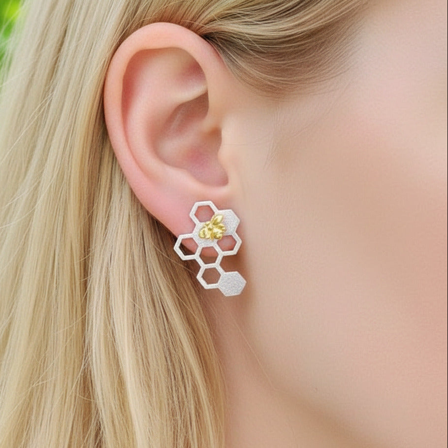 Honeycomb Home Guard Bee Drop Earrings-Black Diamonds New York