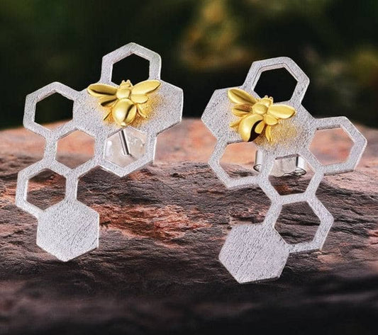 Honeycomb Home Guard Bee Drop Earrings-Black Diamonds New York