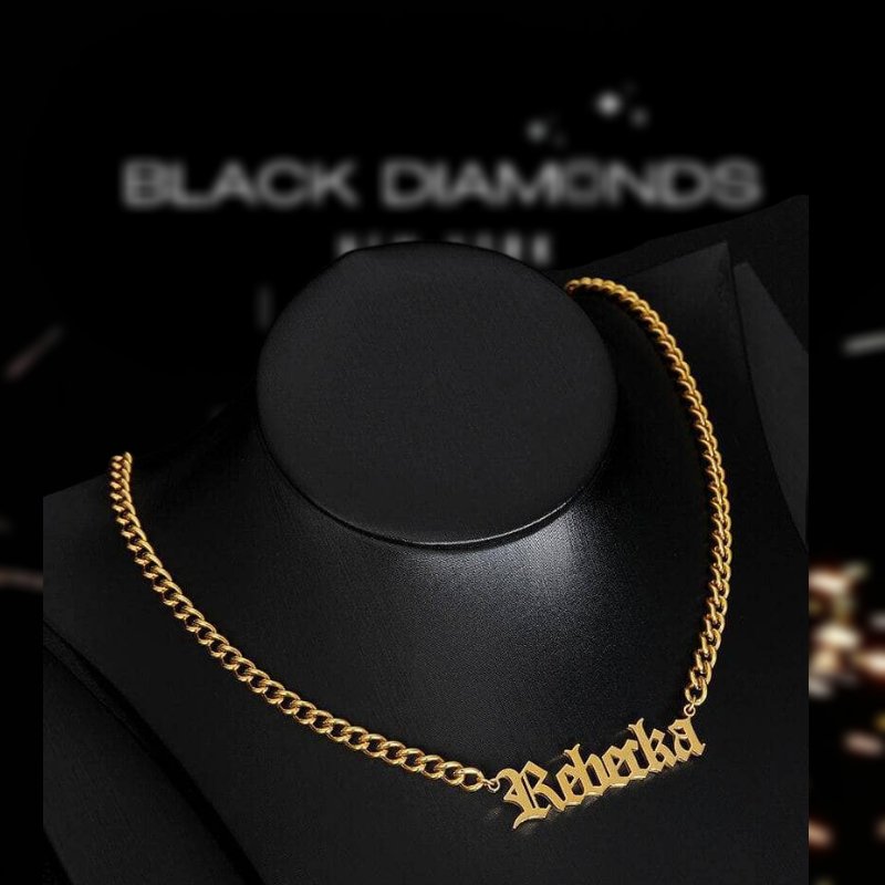 Horsewhip Chain Custom Name Necklace-Black Diamonds New York