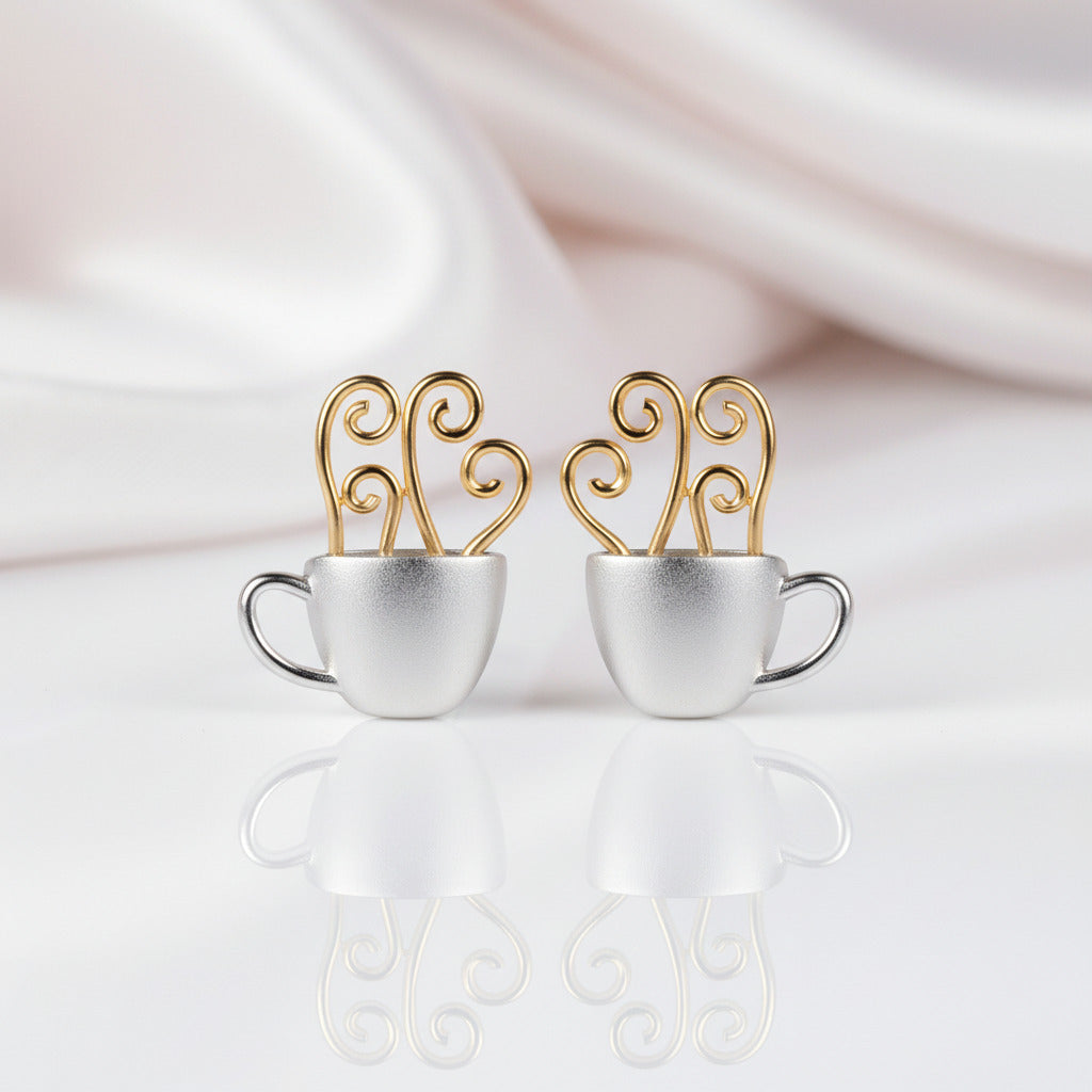 Hot Coffee Cup Fashion Stud Earrings-Black Diamonds New York