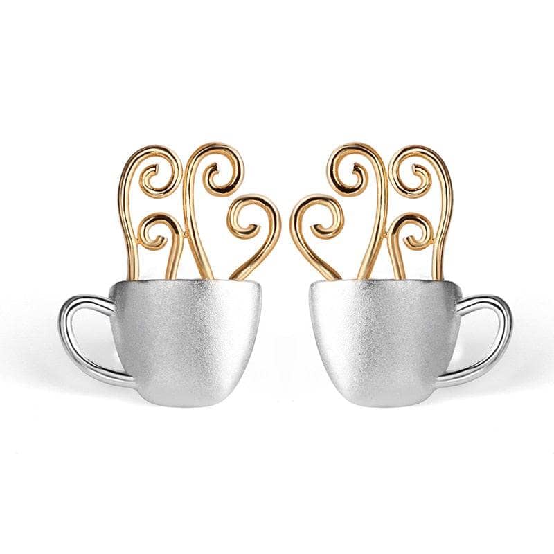 Hot Coffee Cup Fashion Stud Earrings-Black Diamonds New York