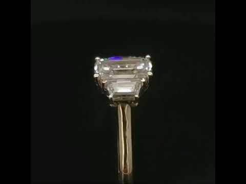 14k Yellow Gold Emerald Cut Diamond Option Baguette Engagement Ring