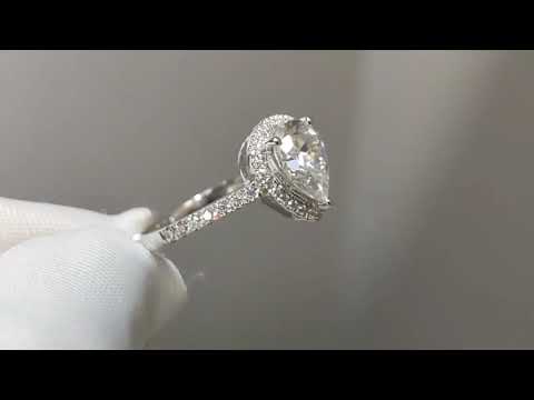 18K White Gold Pear Cut 1 Carat Moissanite Water Drop Engagement Ring