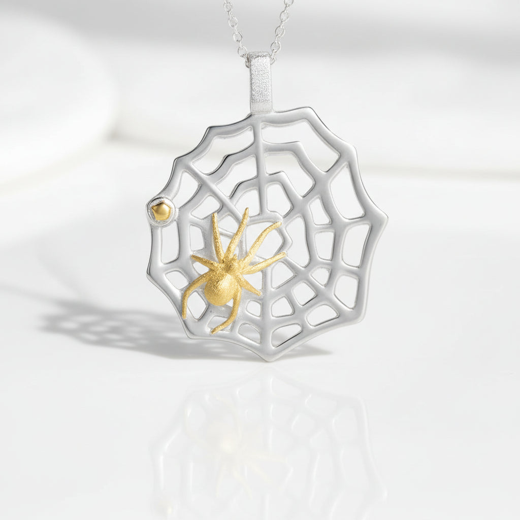 Hunting Spider & Web Necklace-Black Diamonds New York