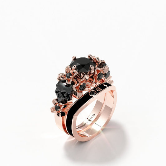 Necromancer's Couples Ring- 14K Rose Gold Video Game Inspired Rings- Affordable Gamers Engagement Rings by Black Diamonds- New York 5 / 925 Silver+