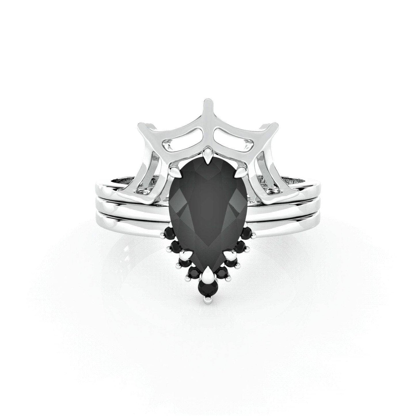 I Got You- 3pc Black Pear Cut Moissanite Spider Web Promise Ring-Black Diamonds New York