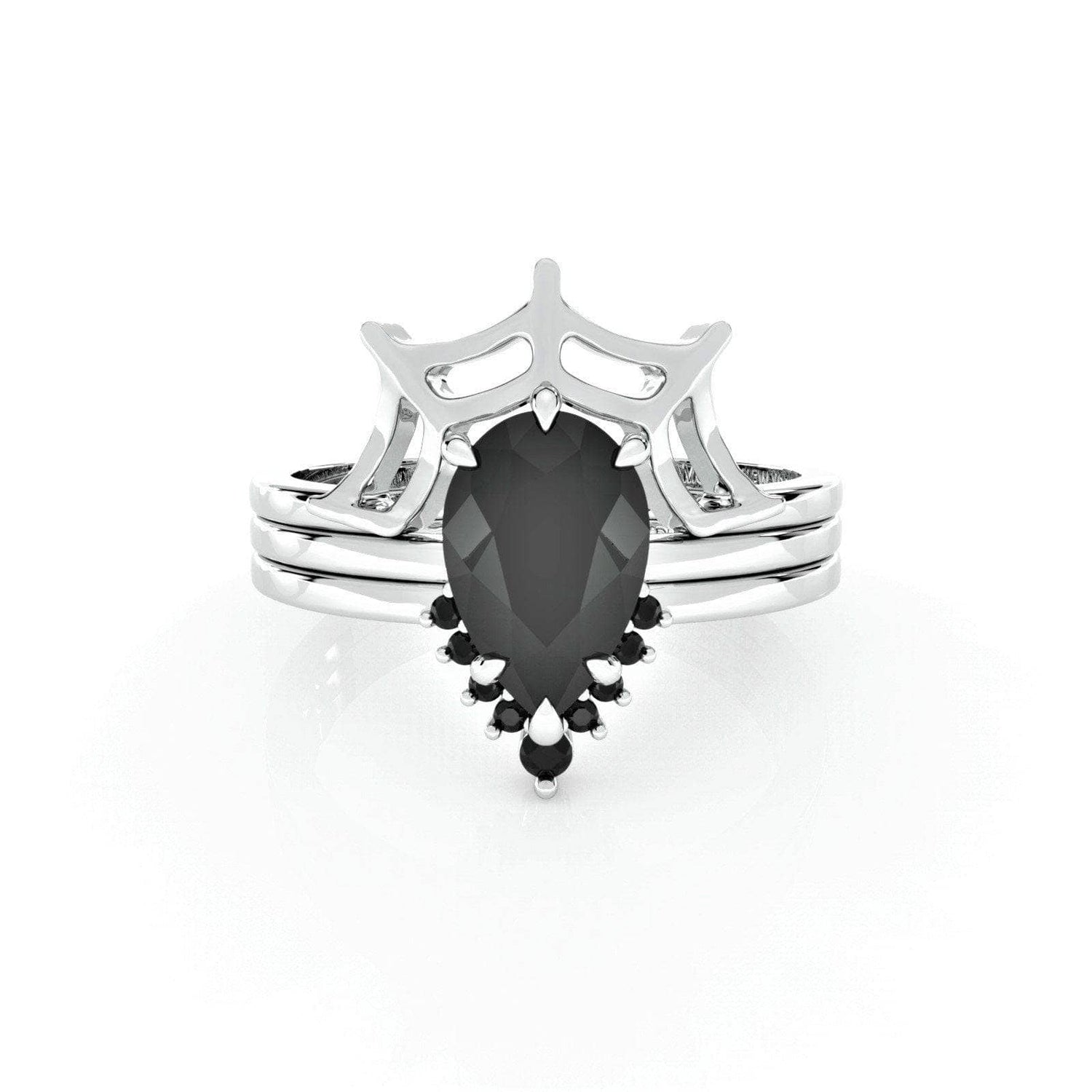 I Got You- 3pc Black Pear Cut Diamond Spider Web Promise Ring-Black Diamonds New York