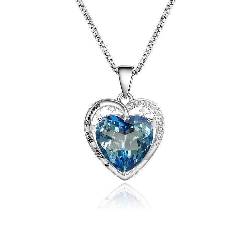 GEM'S BALLET 925 Sterling Silver “I Love You Forever” Heart Inside Heart Endless Love Pendant Necklace With Mystic Quartz - Black Diamonds New York