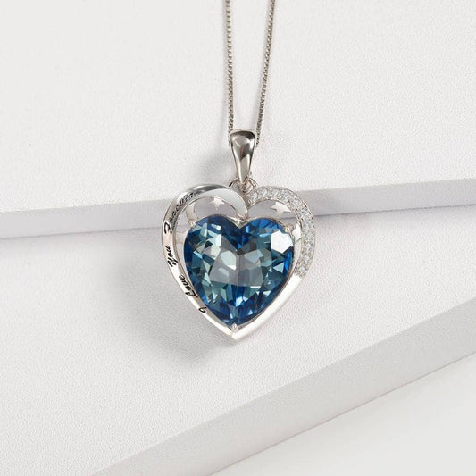 GEM'S BALLET 925 Sterling Silver “I Love You Forever” Heart Inside Heart Endless Love Pendant Necklace With Mystic Quartz - Black Diamonds New York
