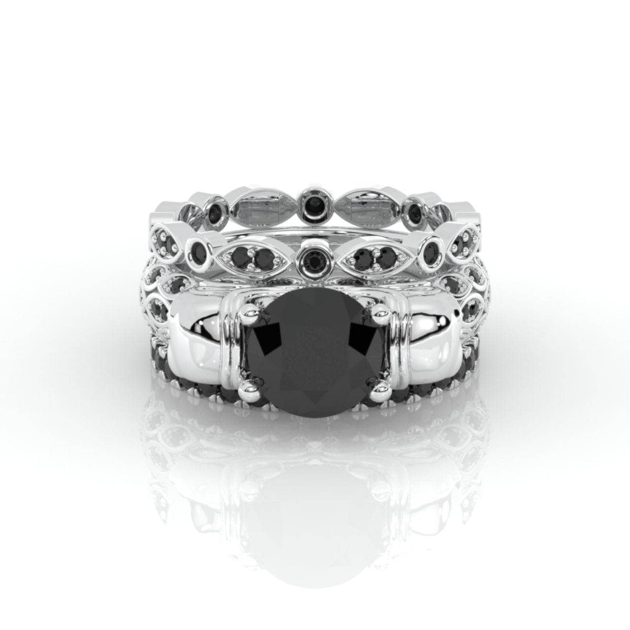 I love You Three Times More- 3PC 1 Carat Moissanite Skull Ring Set-Black Diamonds New York