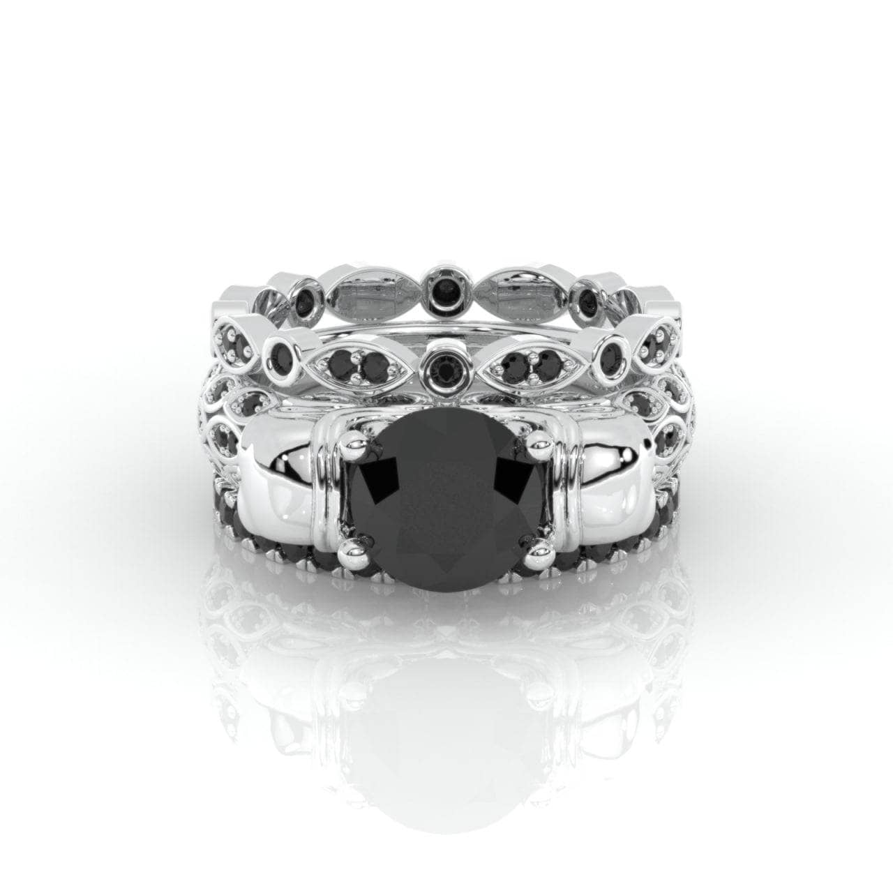 I love You Three Times More- 3PC 1 Carat Diamond Skull Ring Set-Black Diamonds New York