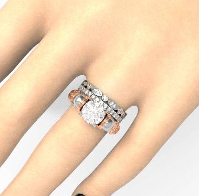 I love You Three Times More- 3PC 1 Carat Diamond Skull Ring Set-Black Diamonds New York