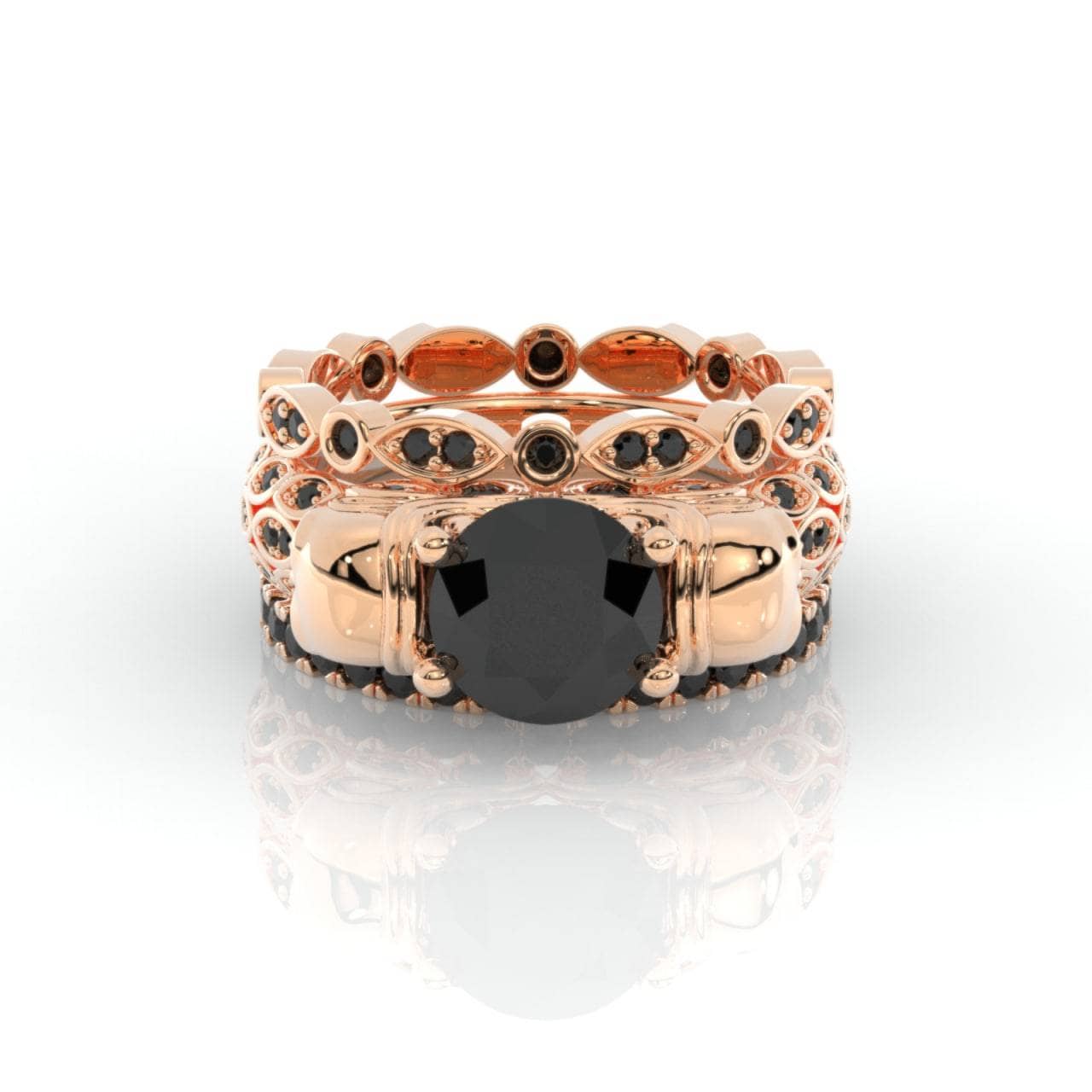 I love You Three Times More- 3PC 1 Carat Diamond Skull Ring Set-Black Diamonds New York