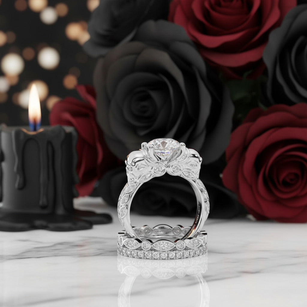 I love You Three Times More- 3PC 1 Carat Diamond Option Skull Ring Set-Black Diamonds New York