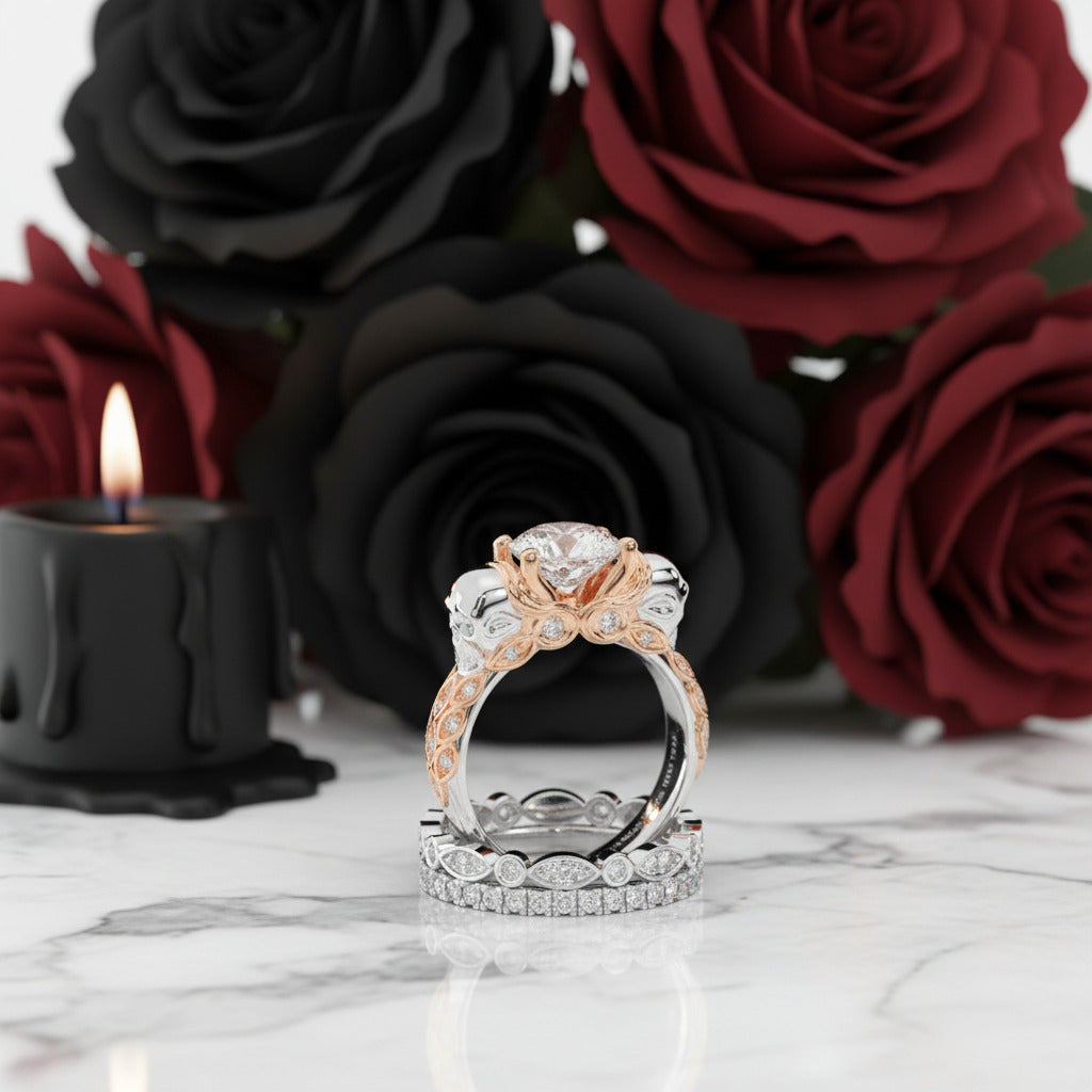 I love You Three Times More- 3PC 1 Carat Diamond Option Skull Ring Set-Black Diamonds New York