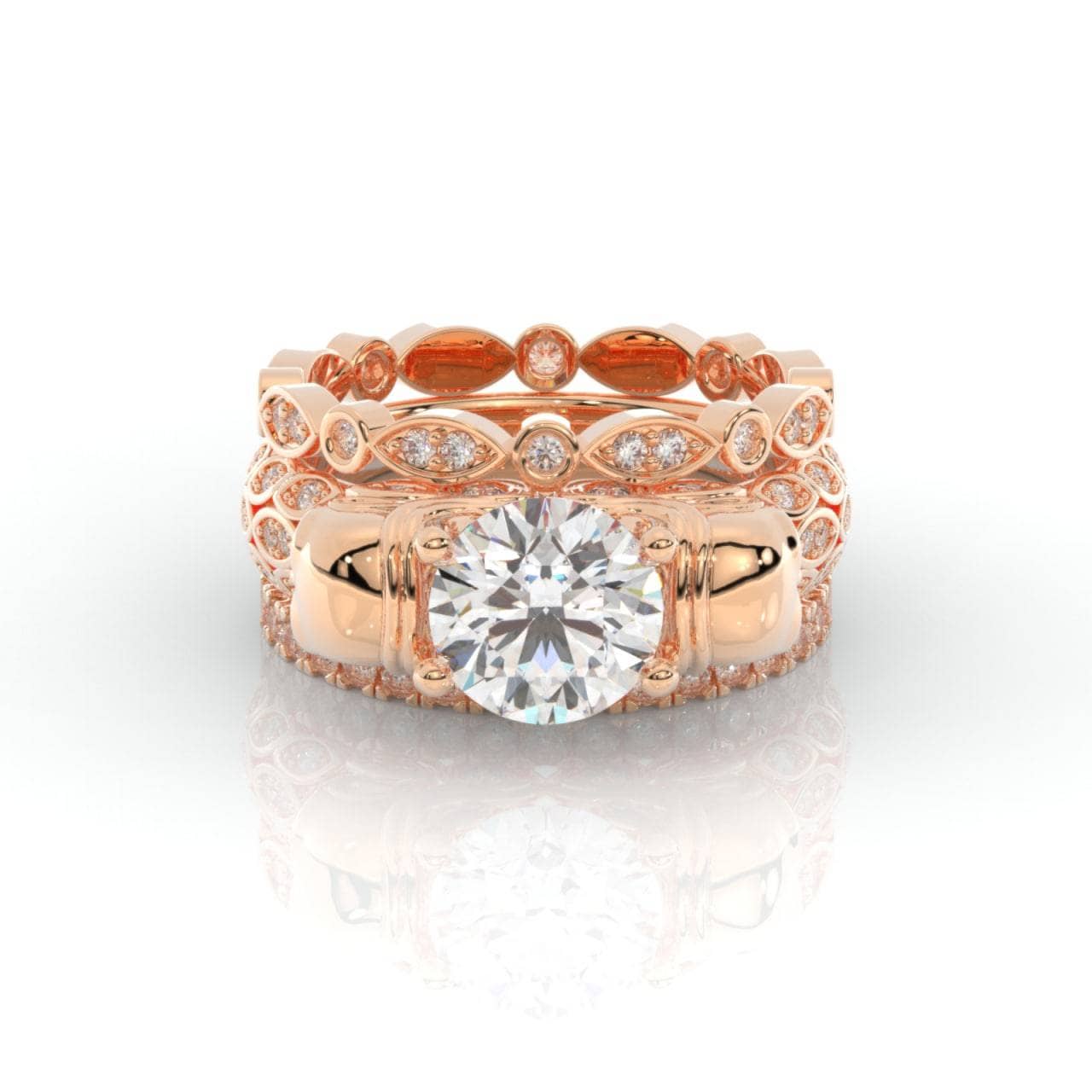 I love You Three Times More- 3PC 1 Carat Diamond Skull Ring Set-Black Diamonds New York