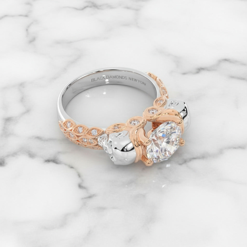 I love You Three Times More- 3PC 1 Carat Diamond Option Skull Ring Set-Black Diamonds New York