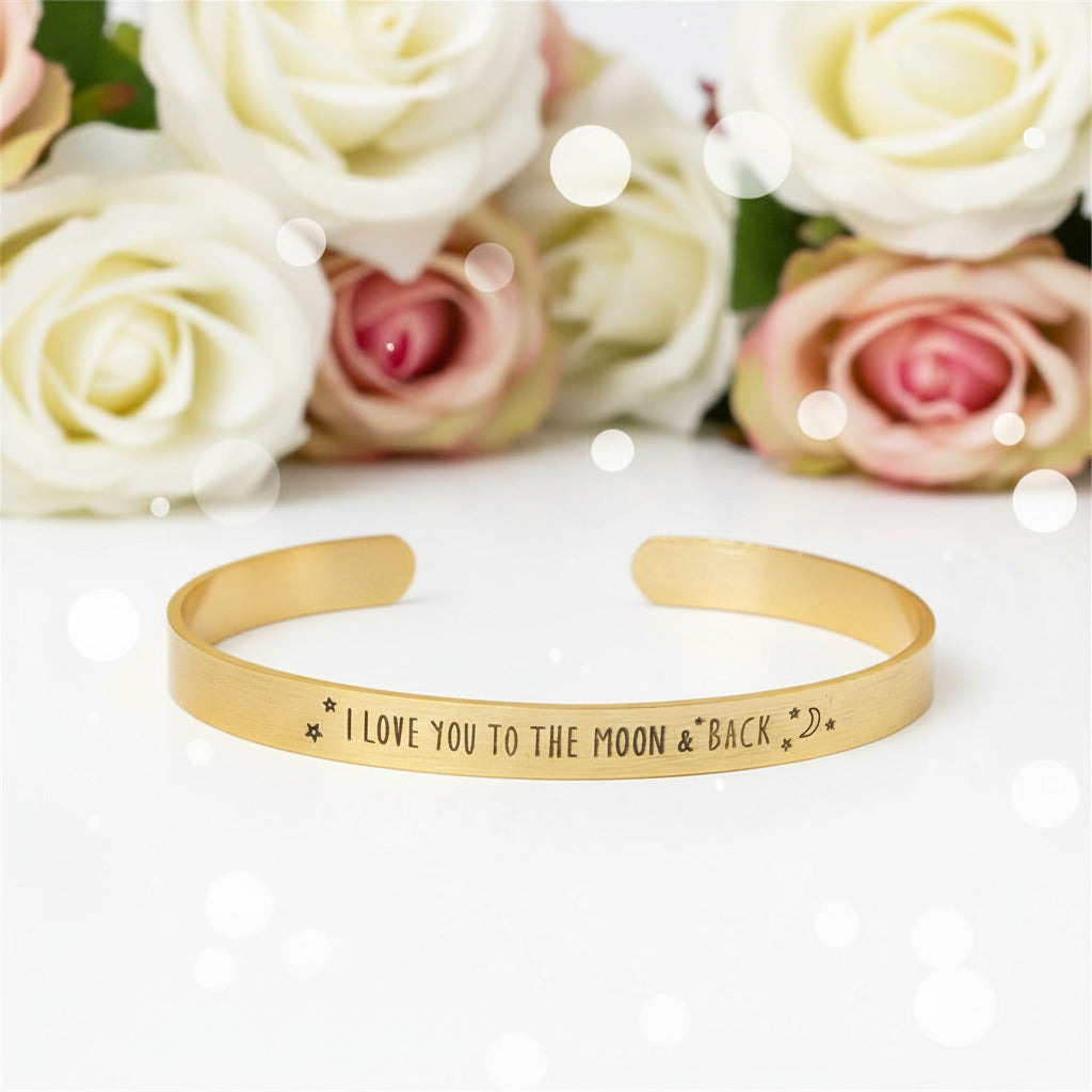 I Love You To The Moon And Back Stainless Steel Bangle-Black Diamonds New York