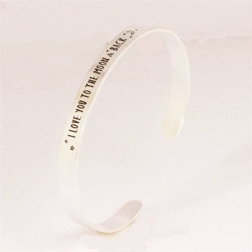 I Love You To The Moon And Back Stainless Steel Bangle-Black Diamonds New York