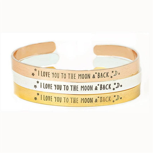 I Love You To The Moon And Back Stainless Steel Bangle