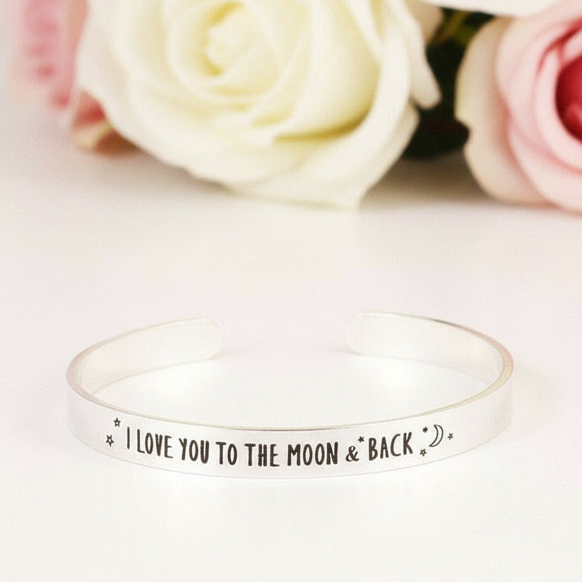 I Love You To The Moon And Back Stainless Steel Bangle-Black Diamonds New York