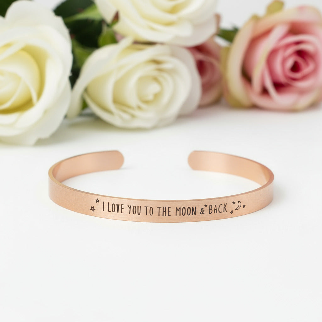 I Love You To The Moon And Back Stainless Steel Bangle-Black Diamonds New York