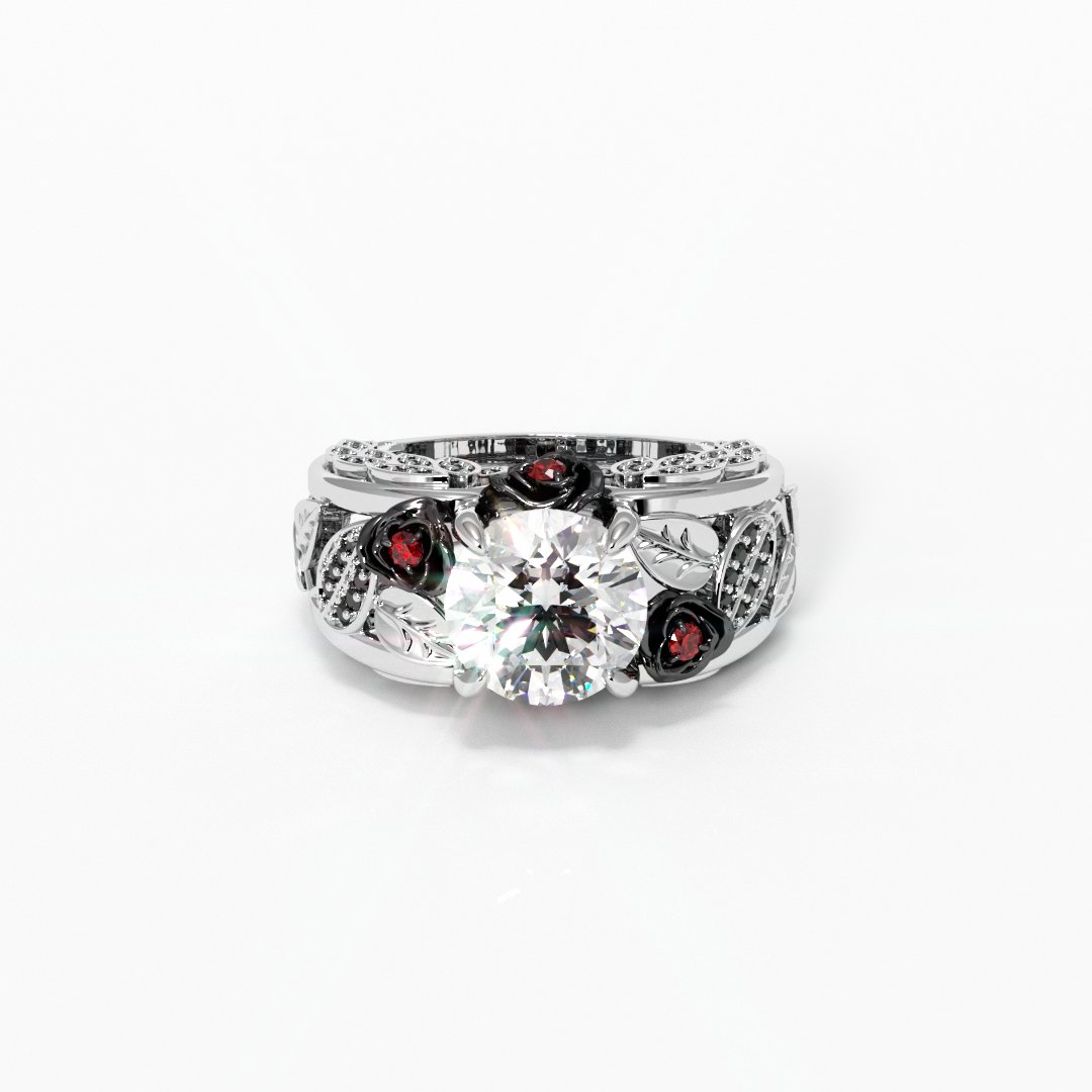 I Want You Promise Ring- 1.5 ct Round Cut Diamond and Black Roses Gothic Ring - Black Diamonds New York